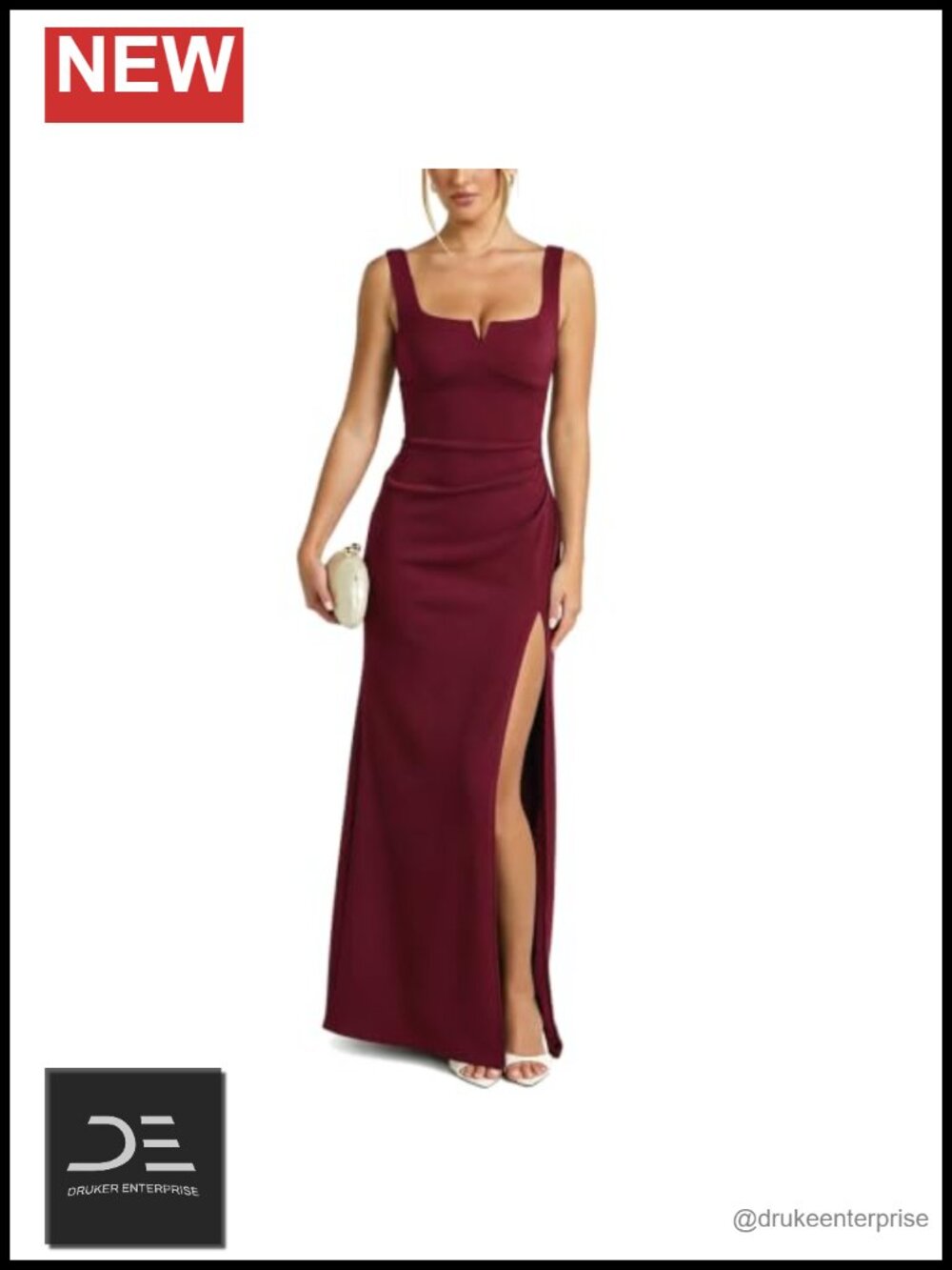 Women's Square Neck High Slit Maxi Dress Formal Bodycon Sleeveless